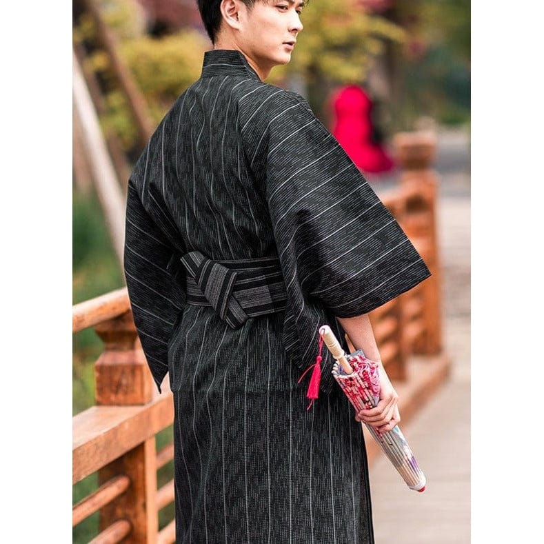 Yukata Homme Japonais Noir Rayé