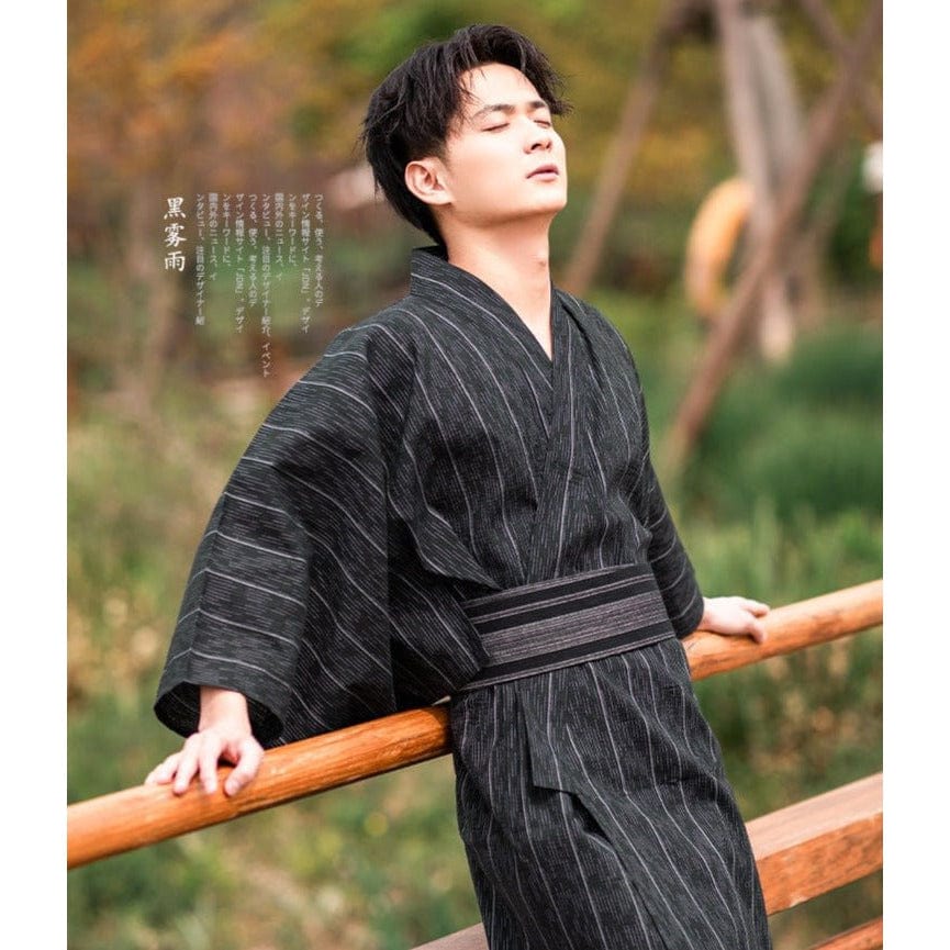 Yukata Homme Japonais Noir Rayé