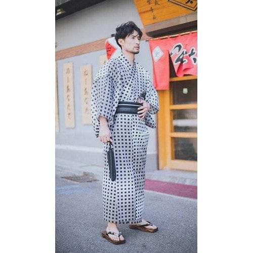 Yukata Homme Motif Ichimatsu Gris / M