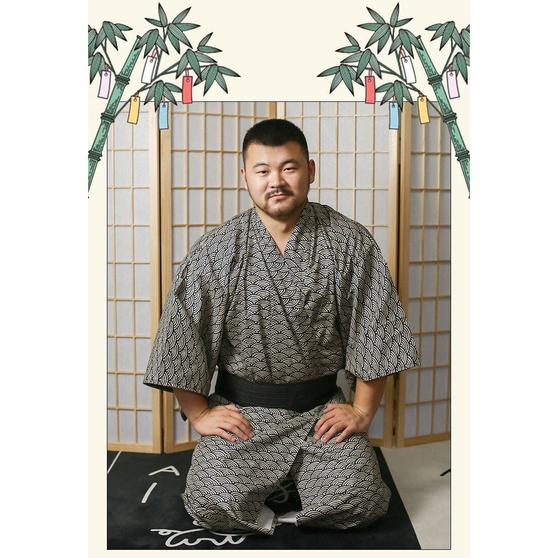 Yukata Homme Motif Seigaiha Gris