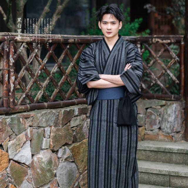 Yukata Homme Traditionnel Gris Gris / M